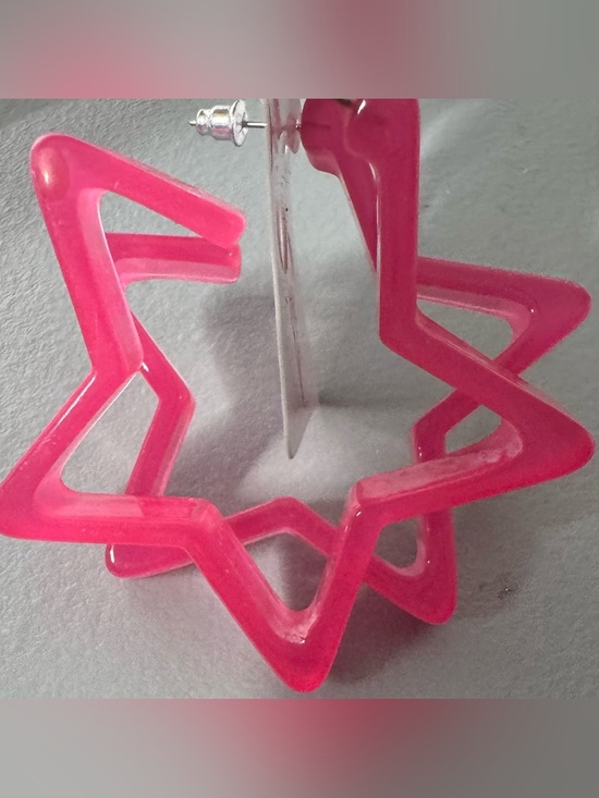Jewelry - Star shaped transparent acrylic vibrant Hot Pink Star Hoop Earrings holiday